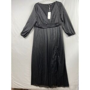 Ever-Pretty Gown Women 4XL Black New Glitter Long Sleeve V-Neck Maxi EP00739